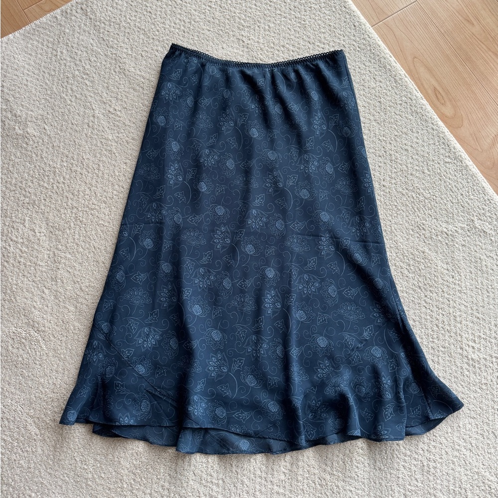 Vintage Y2K Navy Blue Paisley Floral Ruffled Hem Skirt Size M Whimsical - Picture 6 of 12